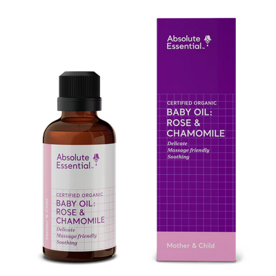image of Absolute Essential Baby Oil Rose & Chamomile 50ml on white background 